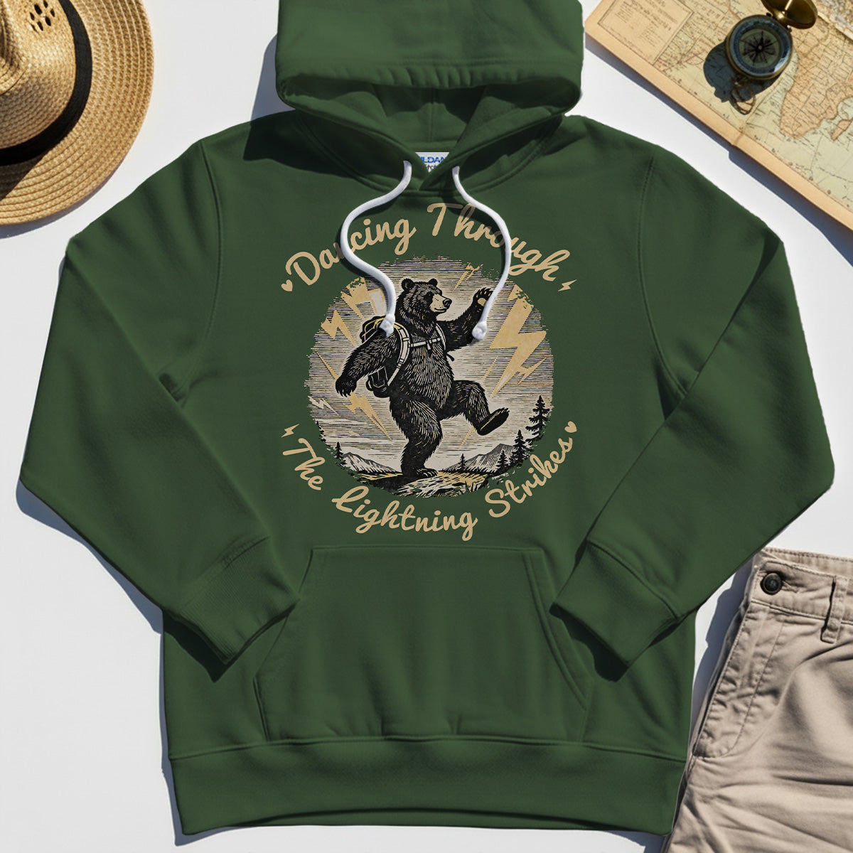 Dancing Through The Lightning Strikes Camping Bears Hoodie 1