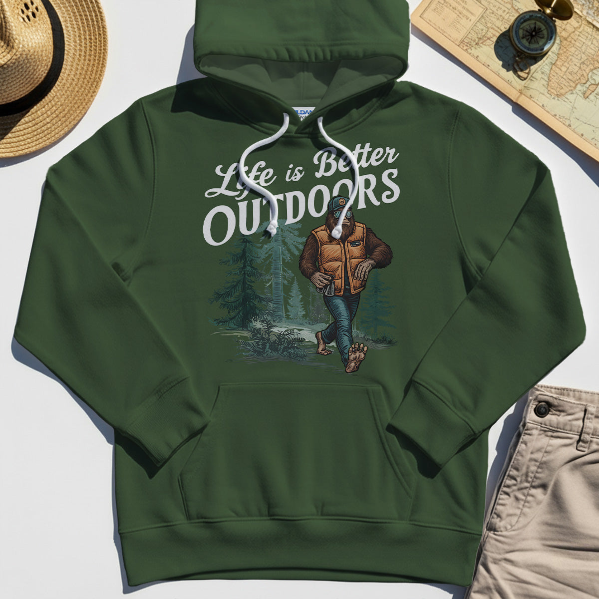 Bigfoot Life Is Better Outdoors Hoodie, Retro Camping Graphic Hoodies For Outdoor Adventurers 2
