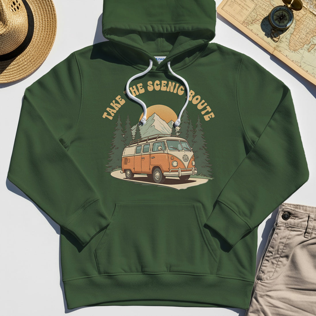 Take The Scenic Route Hoodie, Vintage Road Trip Hoodies For Travelers And Adventure Lovers 1