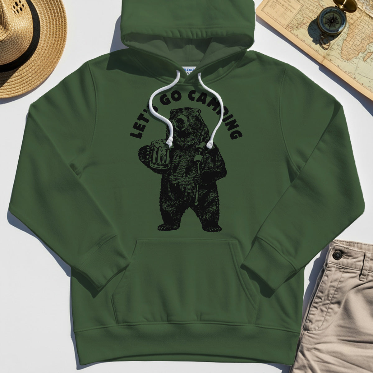 Let’s Go Camping Funny Bear Drinking Beer Hoodie, Beer Lover Hoodie For Outdoor Adventure & Camping Fans 2
