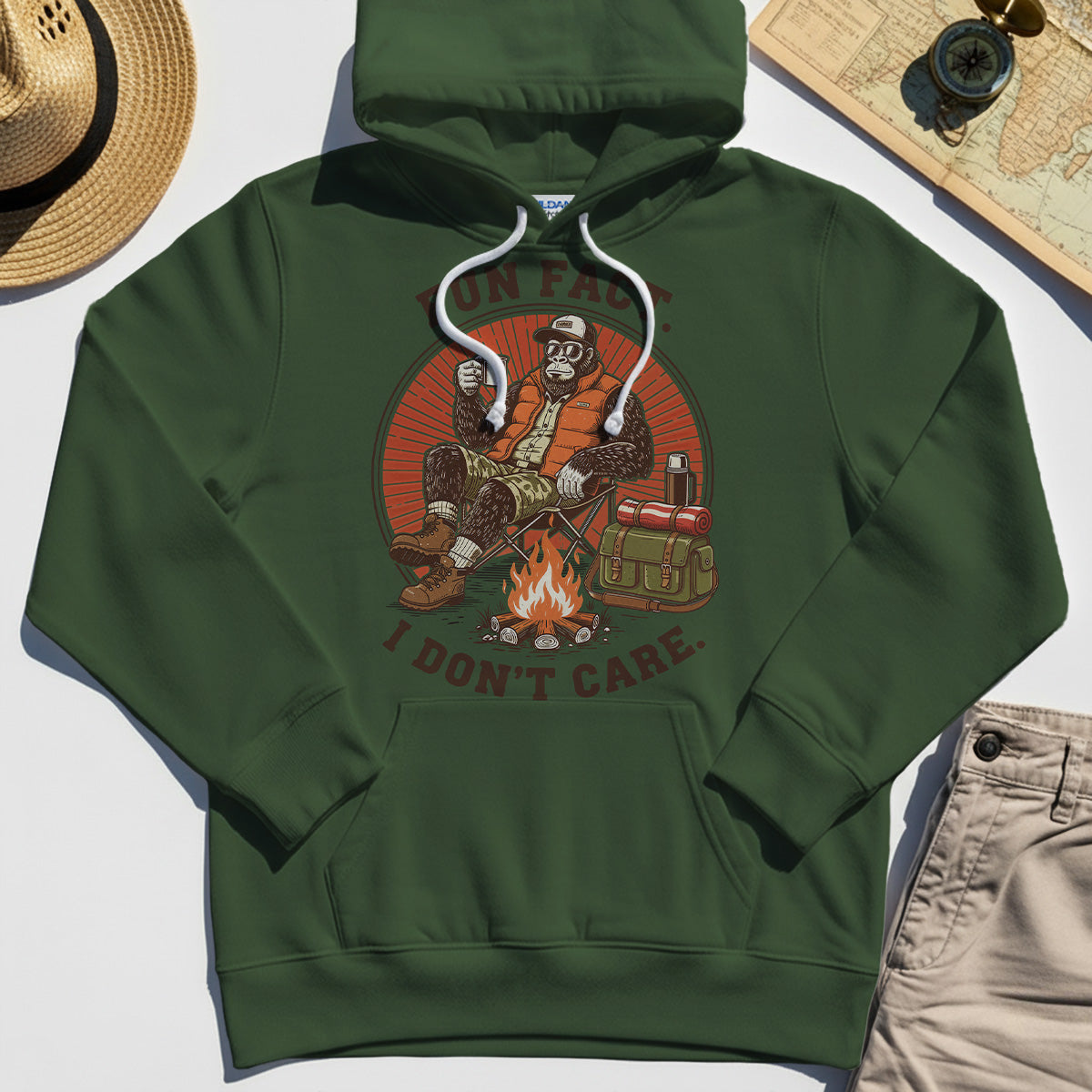 Funny Bigfoot Camping Hoodie, "Fun Fact I Don’t Care” 3