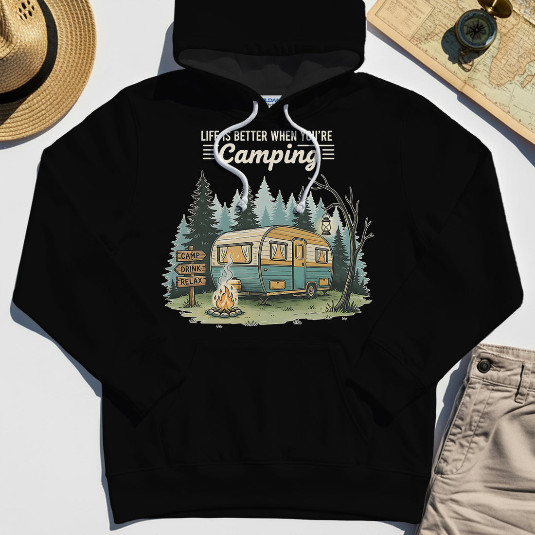 Life Is Better When You’re Camping Hoodie, Retro Camper and Campfire Hoodies For Travelers and Campers 1