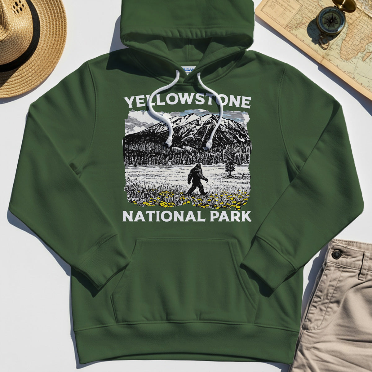 Yellowstone National Park Hoodie, Bigfoot Hiking Graphic 3