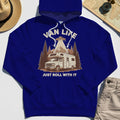 Just Roll With It Hoodies, Retro Camper Van Adventure Hoodie For Camping Lovers 6