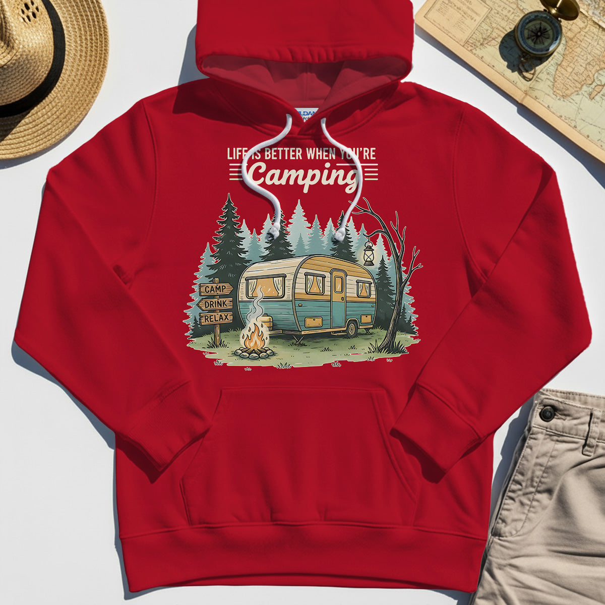 Life Is Better When You’re Camping Hoodie, Retro Camper and Campfire Hoodies For Travelers and Campers 7