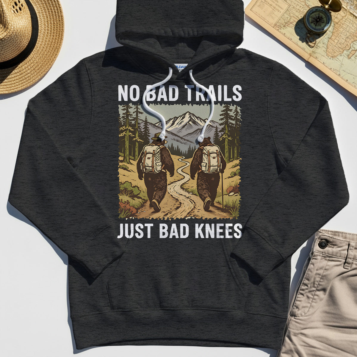 No Bad Trails Just Bad Knees Hiking Hoodie 3