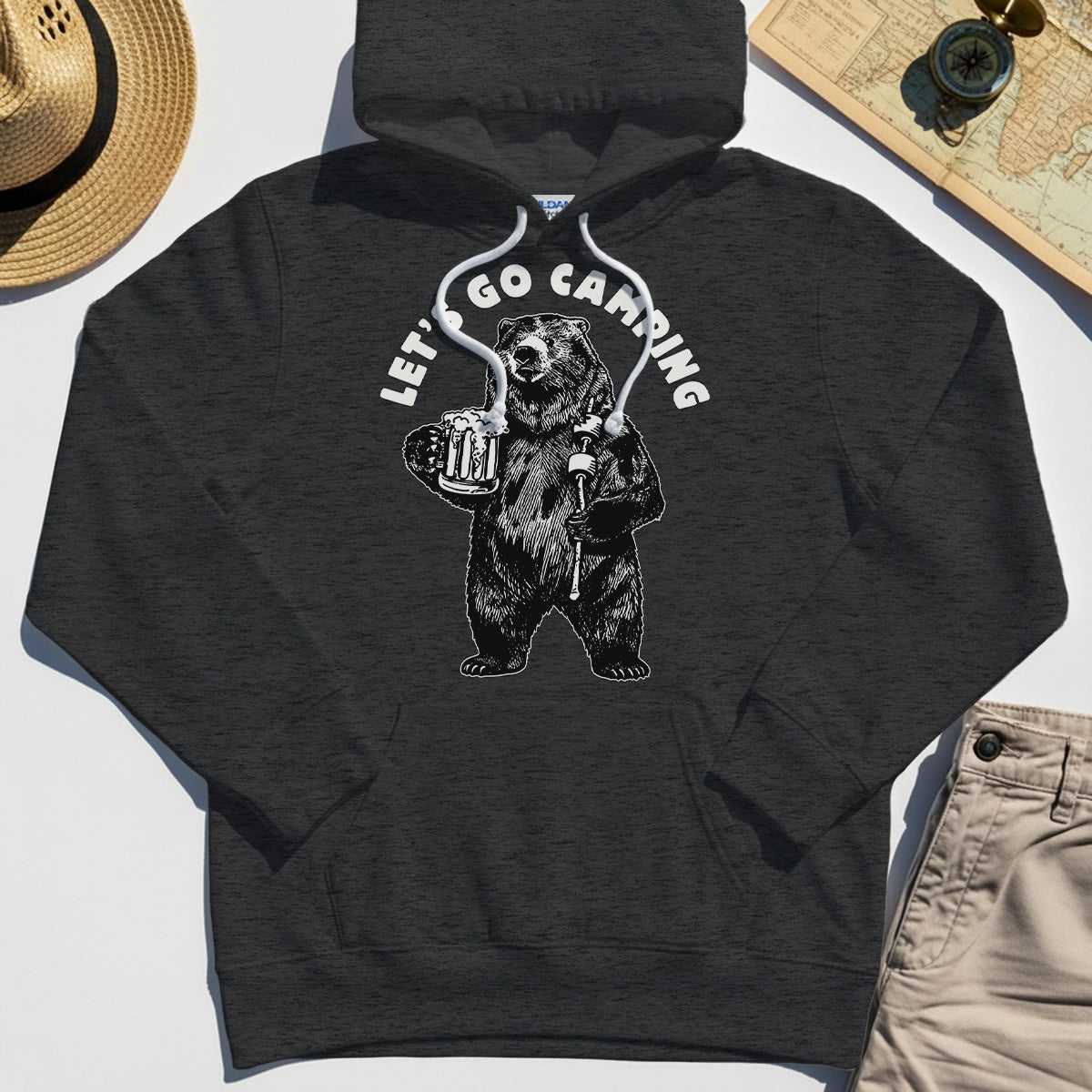 Let’s Go Camping Funny Bear Drinking Beer Hoodie, Beer Lover Hoodie For Outdoor Adventure & Camping Fans 3