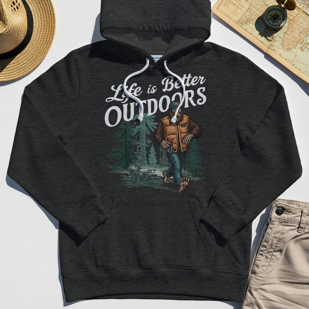 Bigfoot Life Is Better Outdoors Hoodie, Retro Camping Graphic Hoodies For Outdoor Adventurers 3
