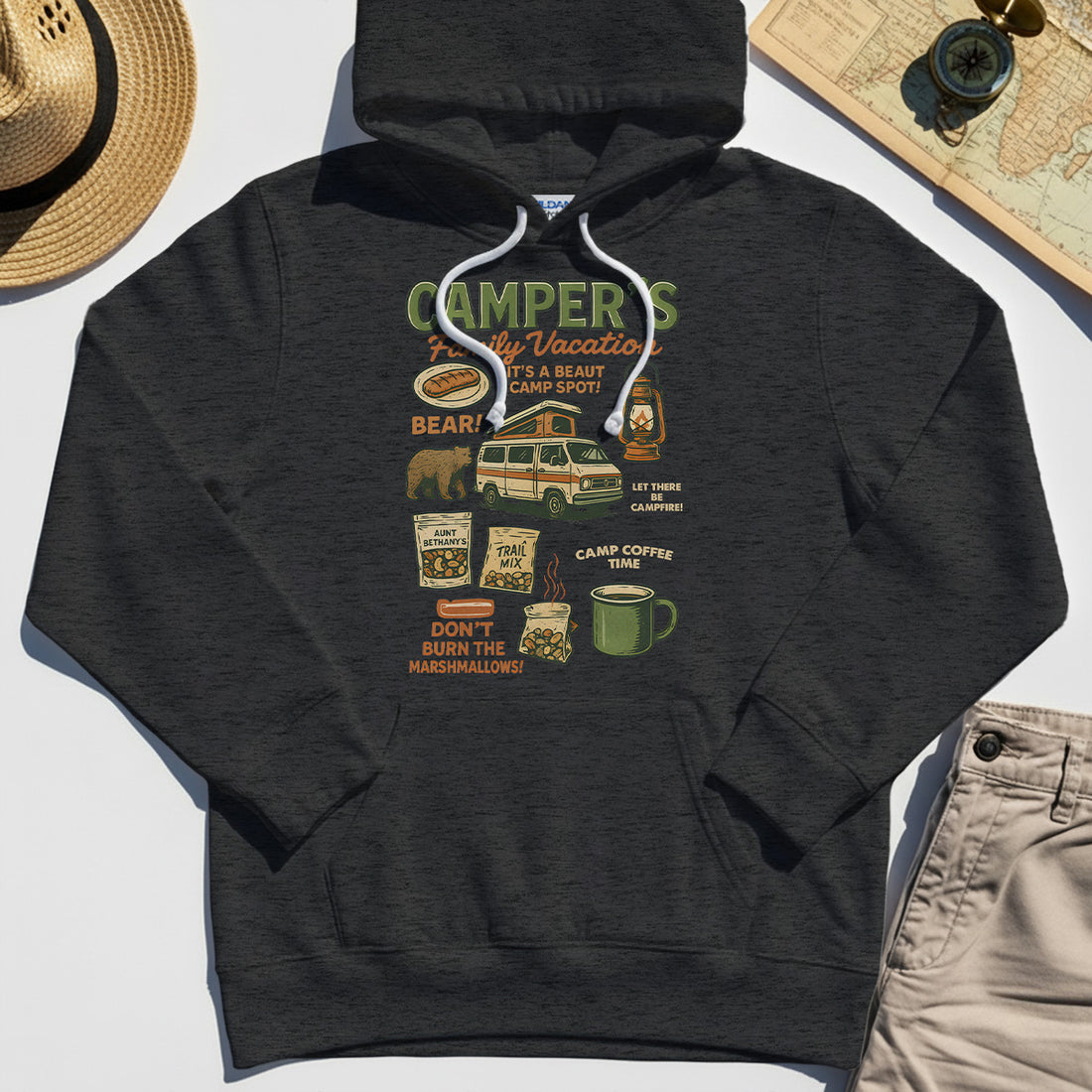 Camper’s Family Vacation Hoodie, Funny Outdoor Campfire Coffee Trail Mix Adventure Hoodies 1