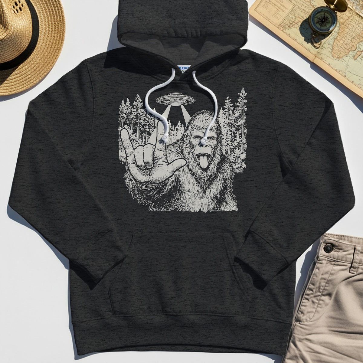 Funny Bigfoot Rock On Hoodie 3