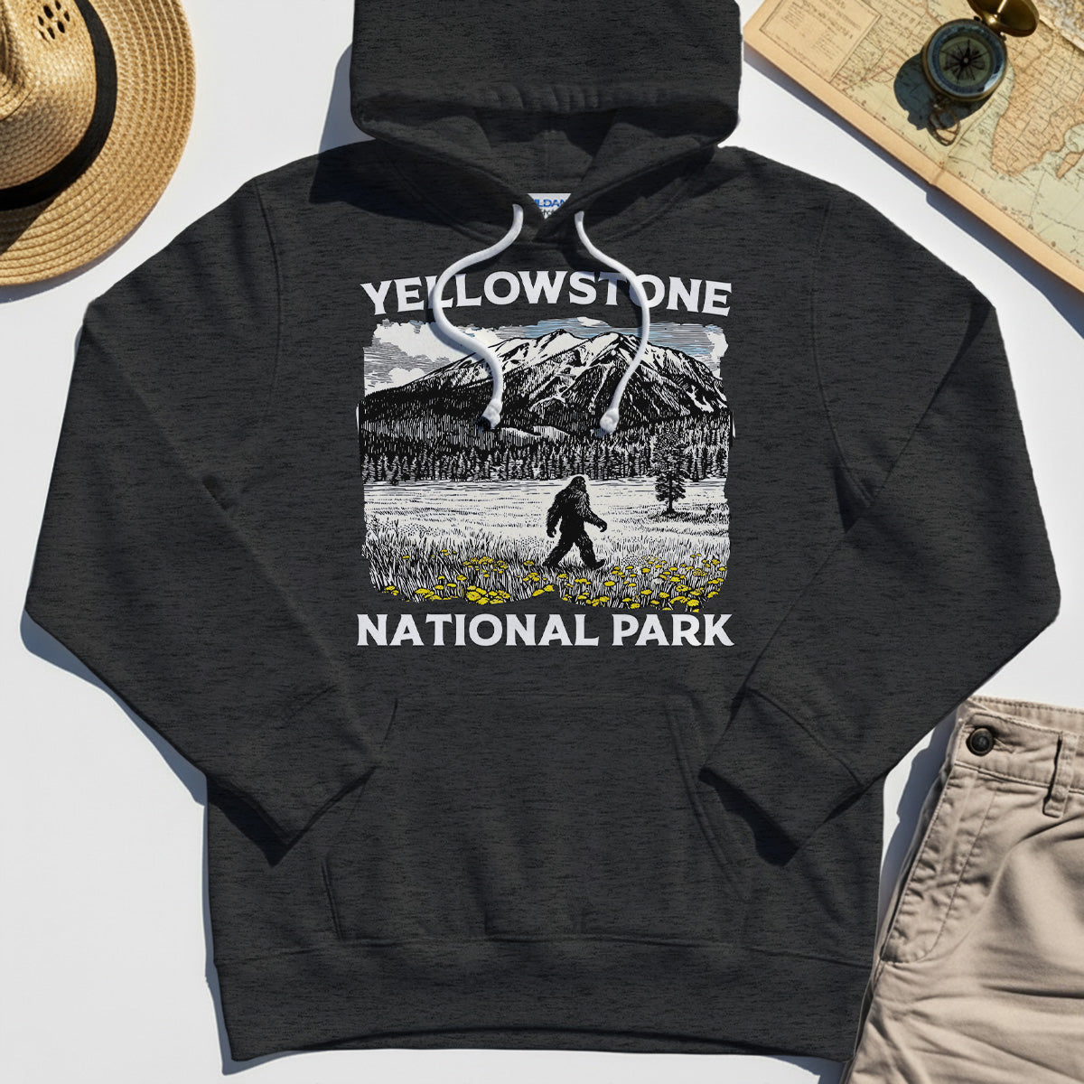 Yellowstone National Park Hoodie, Bigfoot Hiking Graphic 4