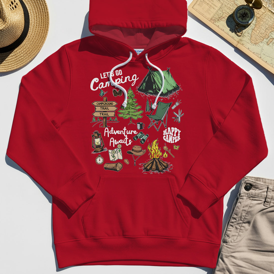 Let’s Go Camping Adventure Hoodie, Funny Happy Camper Hoodies For Outdoor Enthusiasts And Travelers 1