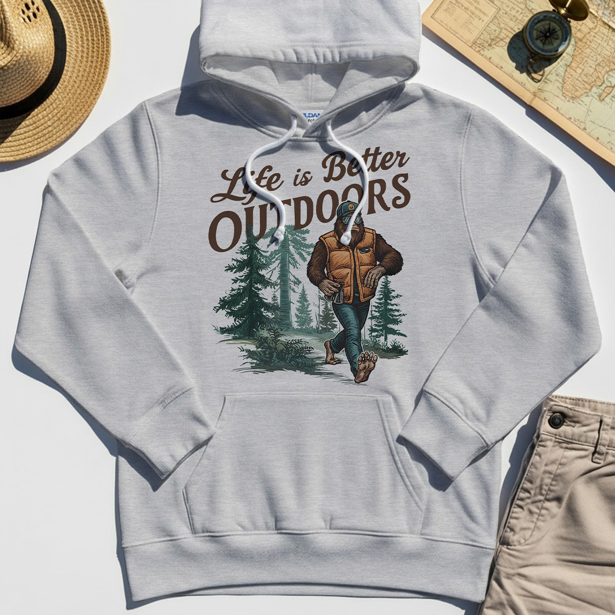 Bigfoot Life Is Better Outdoors Hoodie, Retro Camping Graphic Hoodies For Outdoor Adventurers 4
