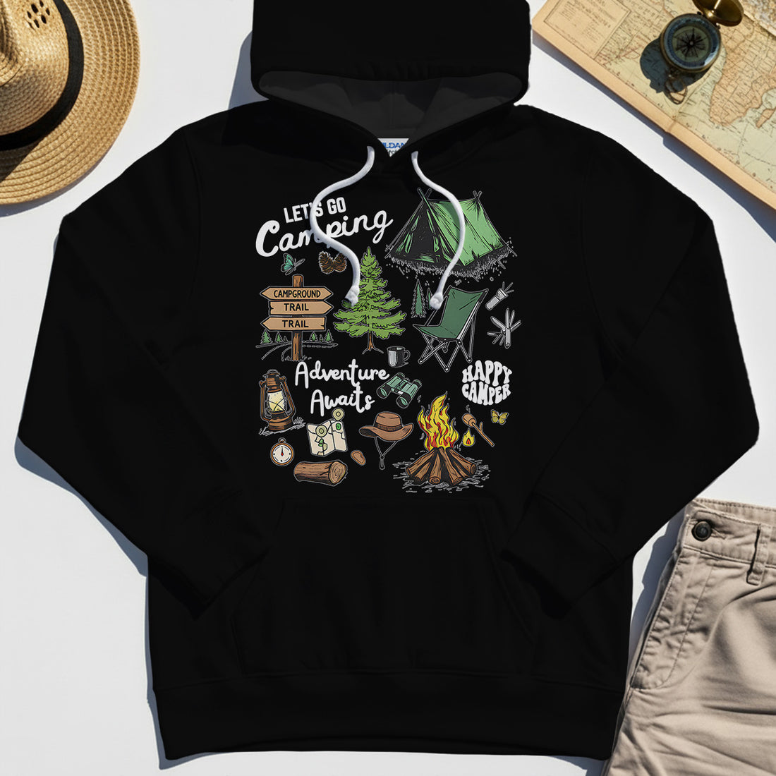 Let’s Go Camping Adventure Hoodie, Funny Happy Camper Hoodies For Outdoor Enthusiasts And Travelers 1