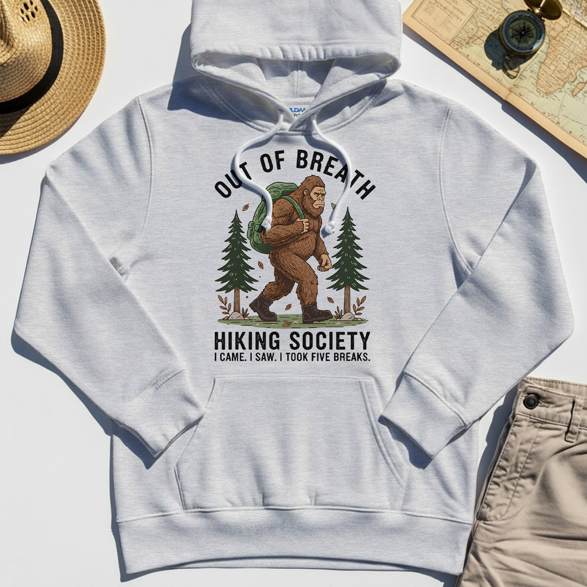 Out of Breath Hiking Society Hoodie, Funny Sasquatch Outdoor Camping Hoodie 5