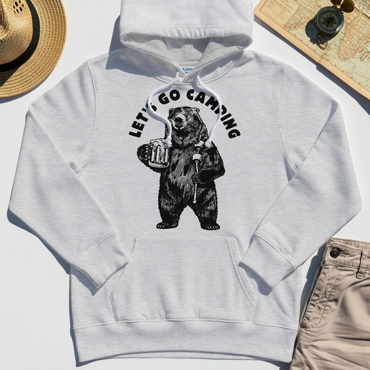 Let’s Go Camping Funny Bear Drinking Beer Hoodie, Beer Lover Hoodie For Outdoor Adventure & Camping Fans 4