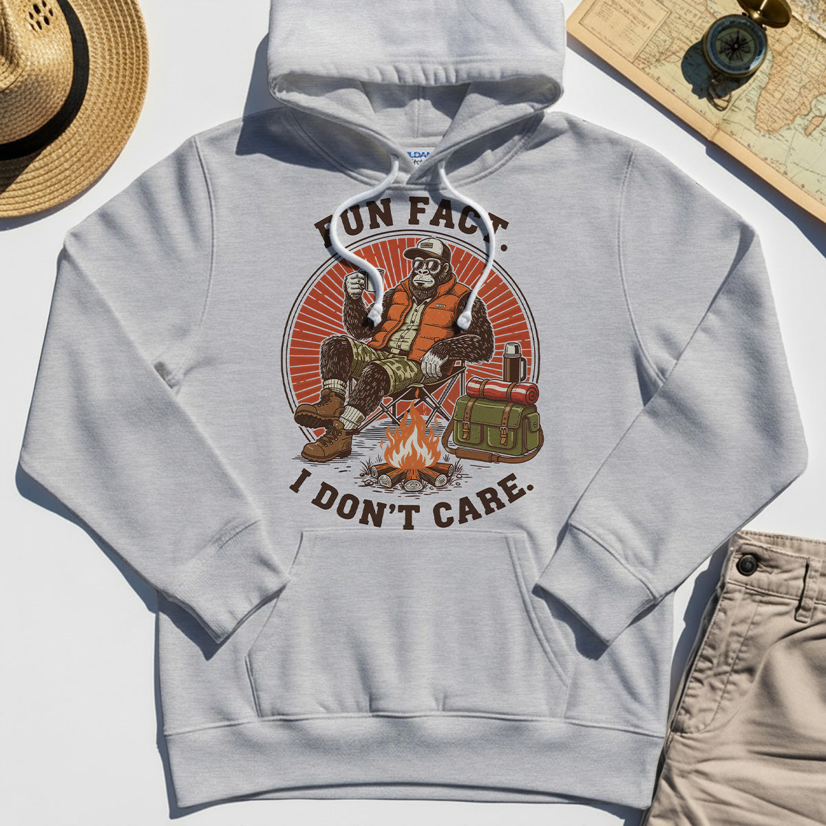 Funny Bigfoot Camping Hoodie, "Fun Fact I Don’t Care” 5