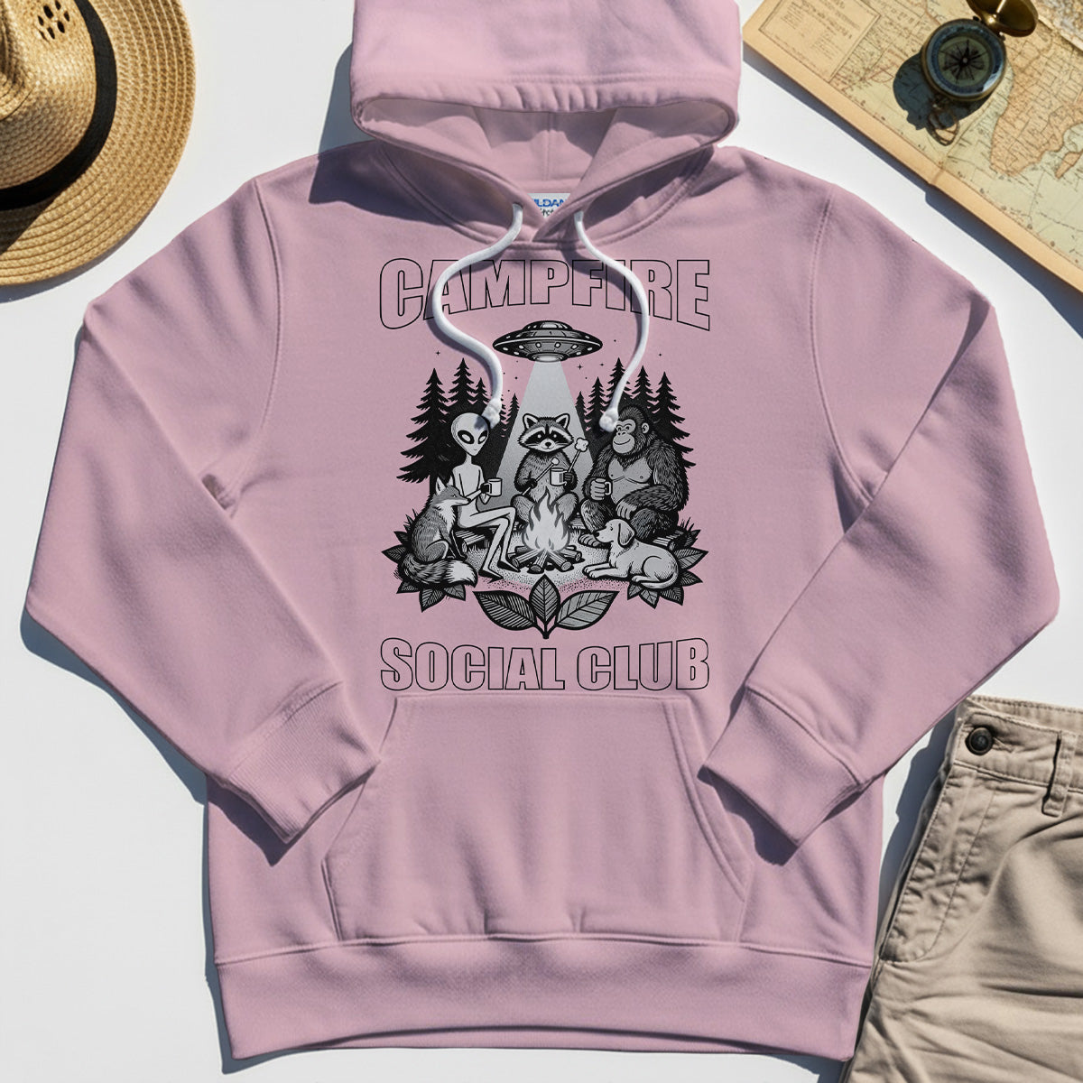 Campfire Social Club With Alien, Bigfoot, UFO And Raccoon Hoodie 6