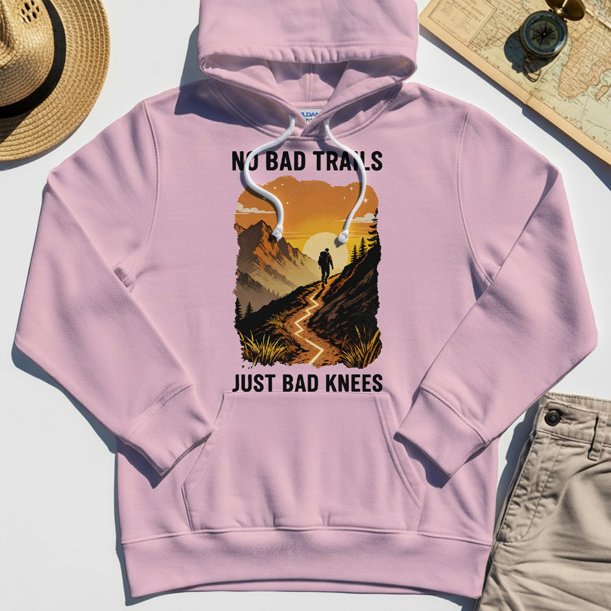 No Bad Trails Just Bad Knees Hoodie, Funny Trail And Camping Hoodies For Outdoor Lovers 1