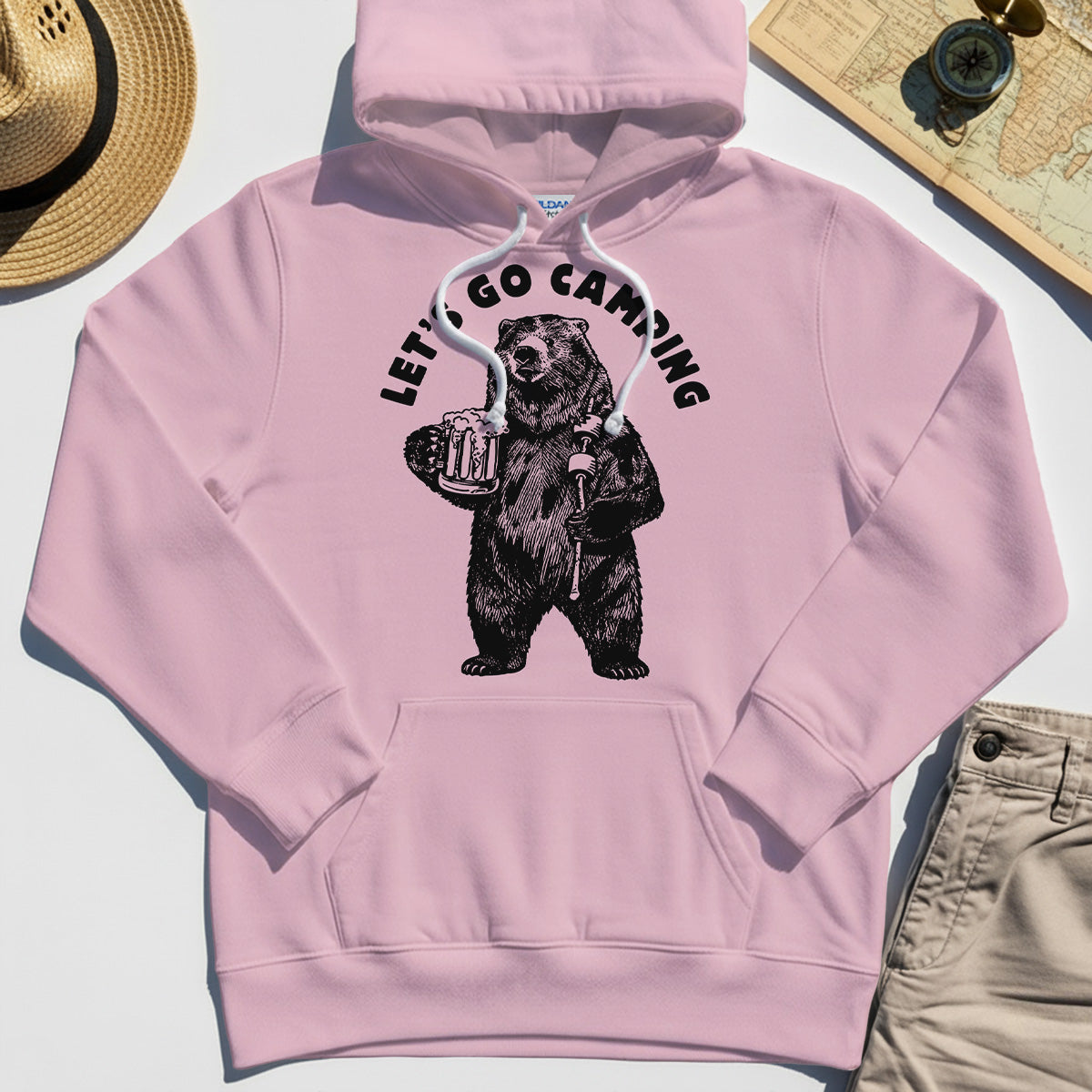 Let’s Go Camping Funny Bear Drinking Beer Hoodie, Beer Lover Hoodie For Outdoor Adventure & Camping Fans 5