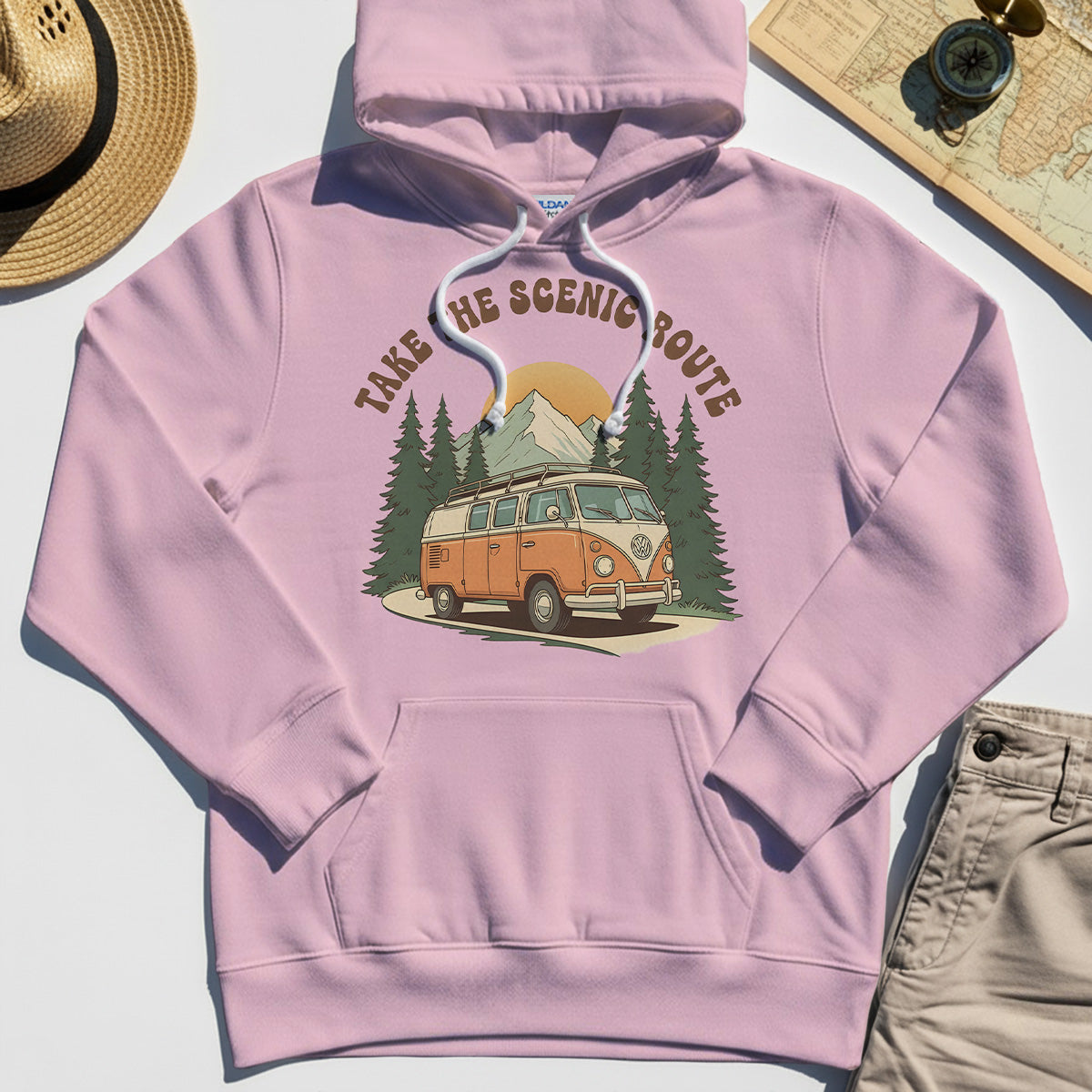 Take The Scenic Route Hoodie, Vintage Road Trip Hoodies For Travelers And Adventure Lovers 6