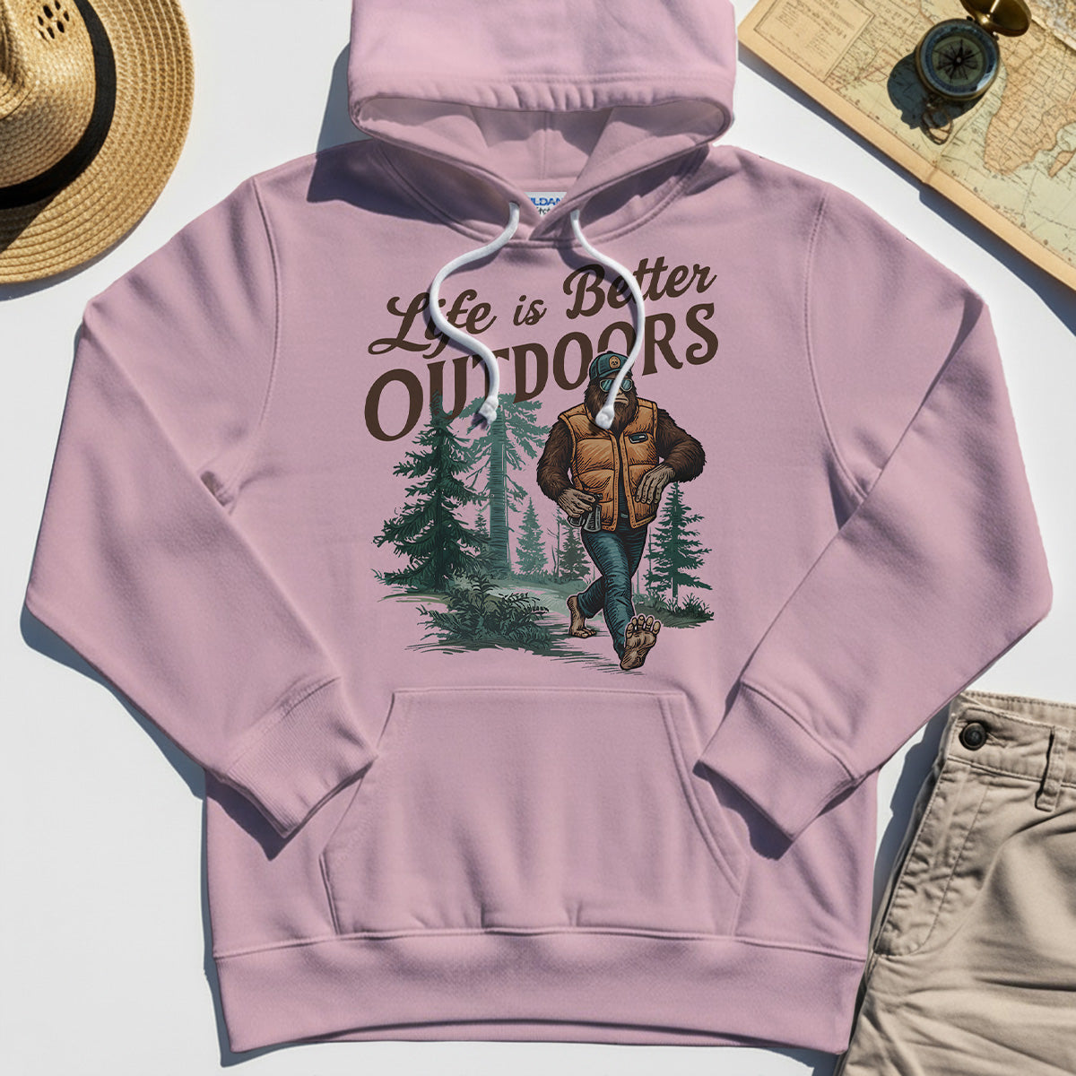 Bigfoot Life Is Better Outdoors Hoodie, Retro Camping Graphic Hoodies For Outdoor Adventurers 5