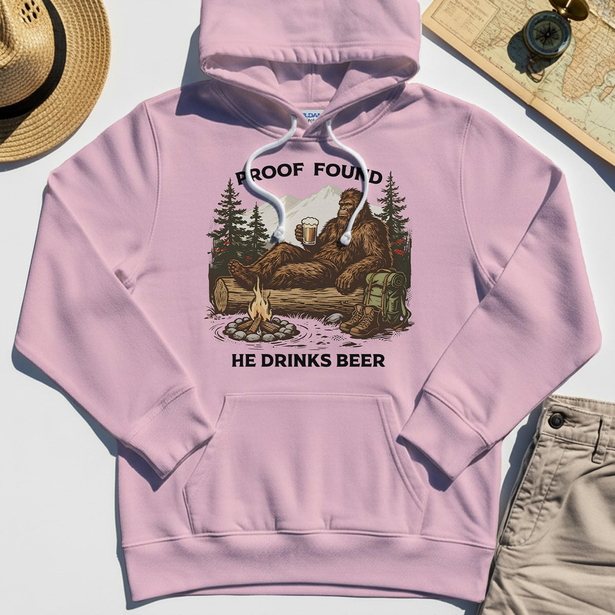 Funny Bigfoot "Proof Found He Drinks Beer" Camping Hoodie, Sasquatch Beer Lover Hoodies For Campers 6