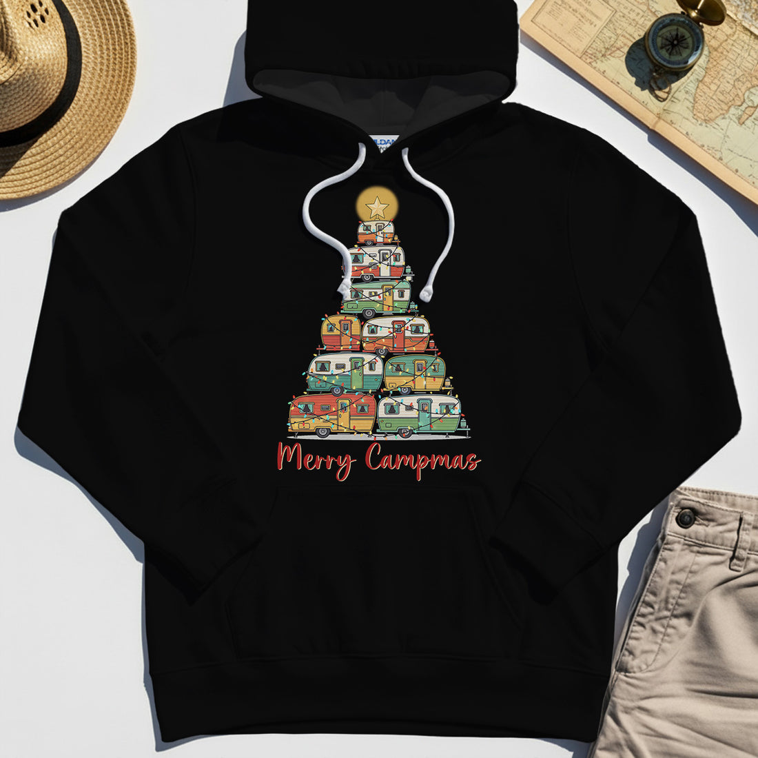 Retro Camper Van Christmas Hoodie, Funny Holiday Camping Hoodies For Men And Women 1