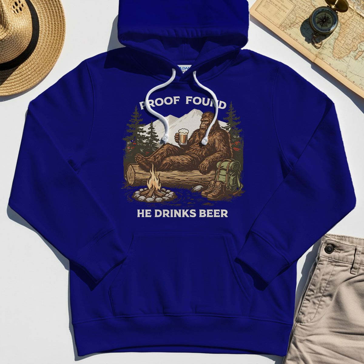 Funny Bigfoot "Proof Found He Drinks Beer" Camping Hoodie, Sasquatch Beer Lover Hoodies For Campers 7