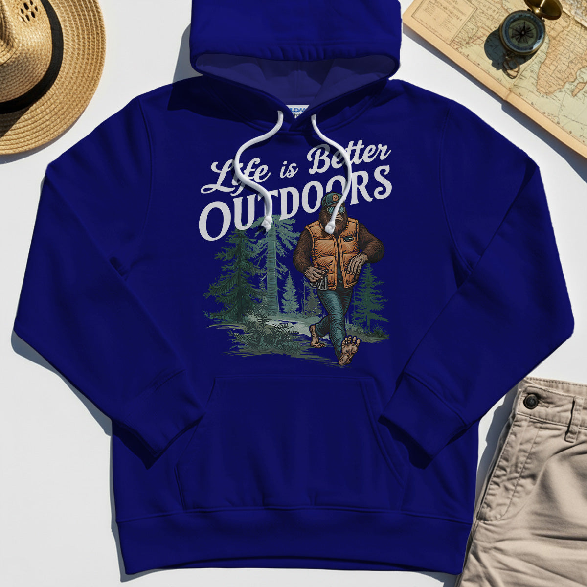 Bigfoot Life Is Better Outdoors Hoodie, Retro Camping Graphic Hoodies For Outdoor Adventurers 6