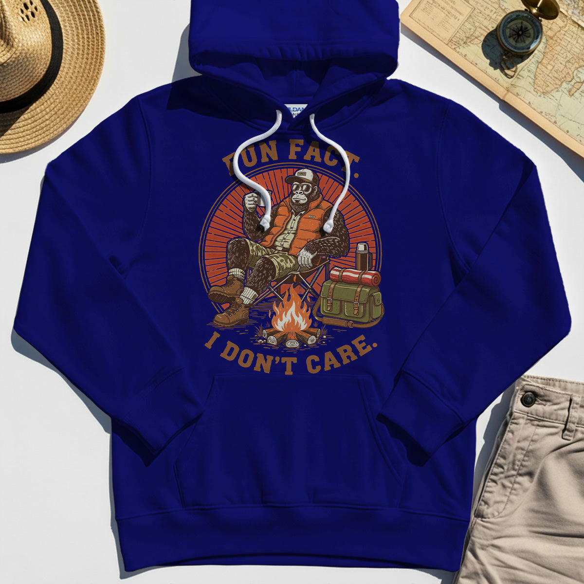 Funny Bigfoot Camping Hoodie, "Fun Fact I Don’t Care” 7