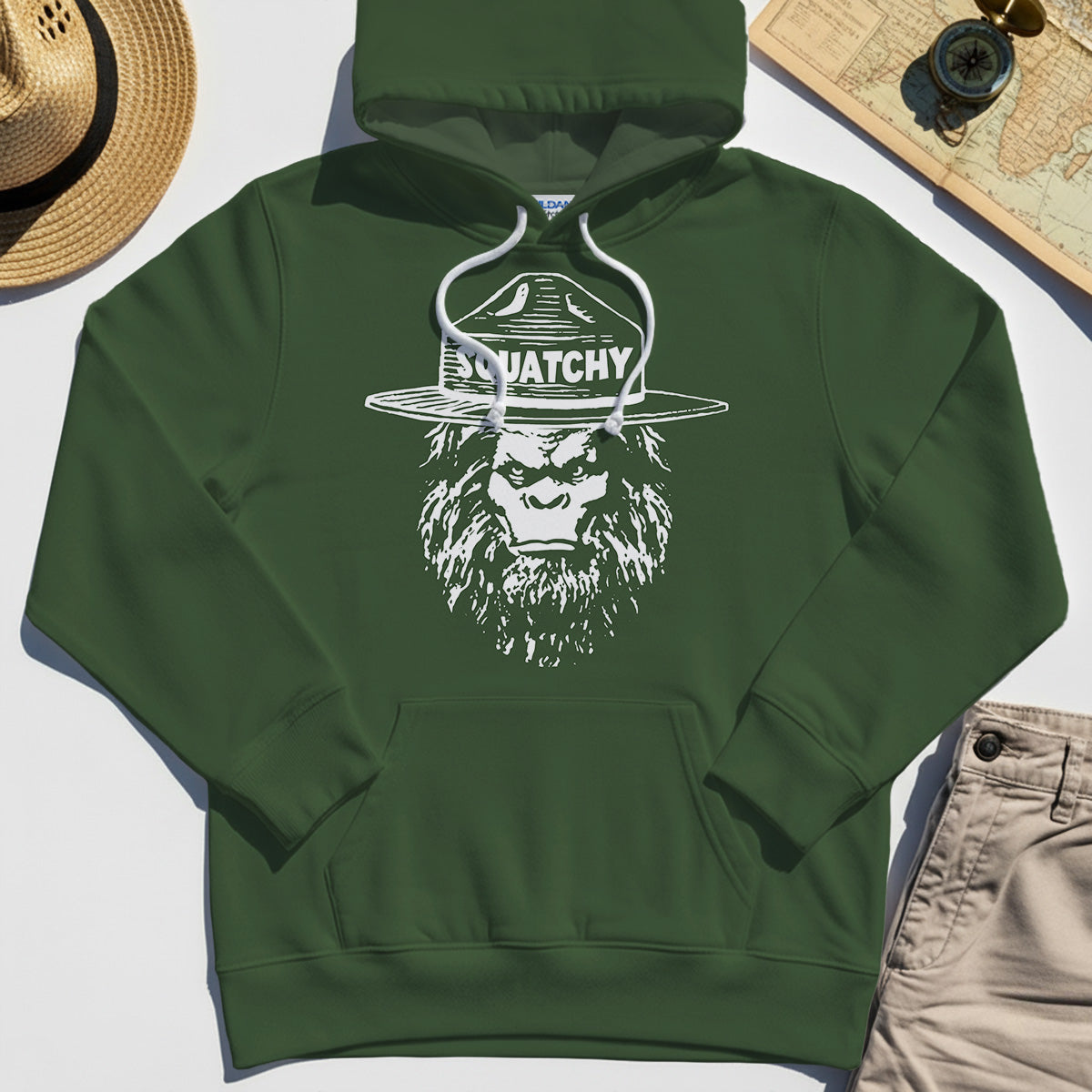 Sasquatch "SQUATCHY" Funny Bigfoot Hoodie, Retro Line Art Bigfoot Face Hoodies For Camping Lovers 2