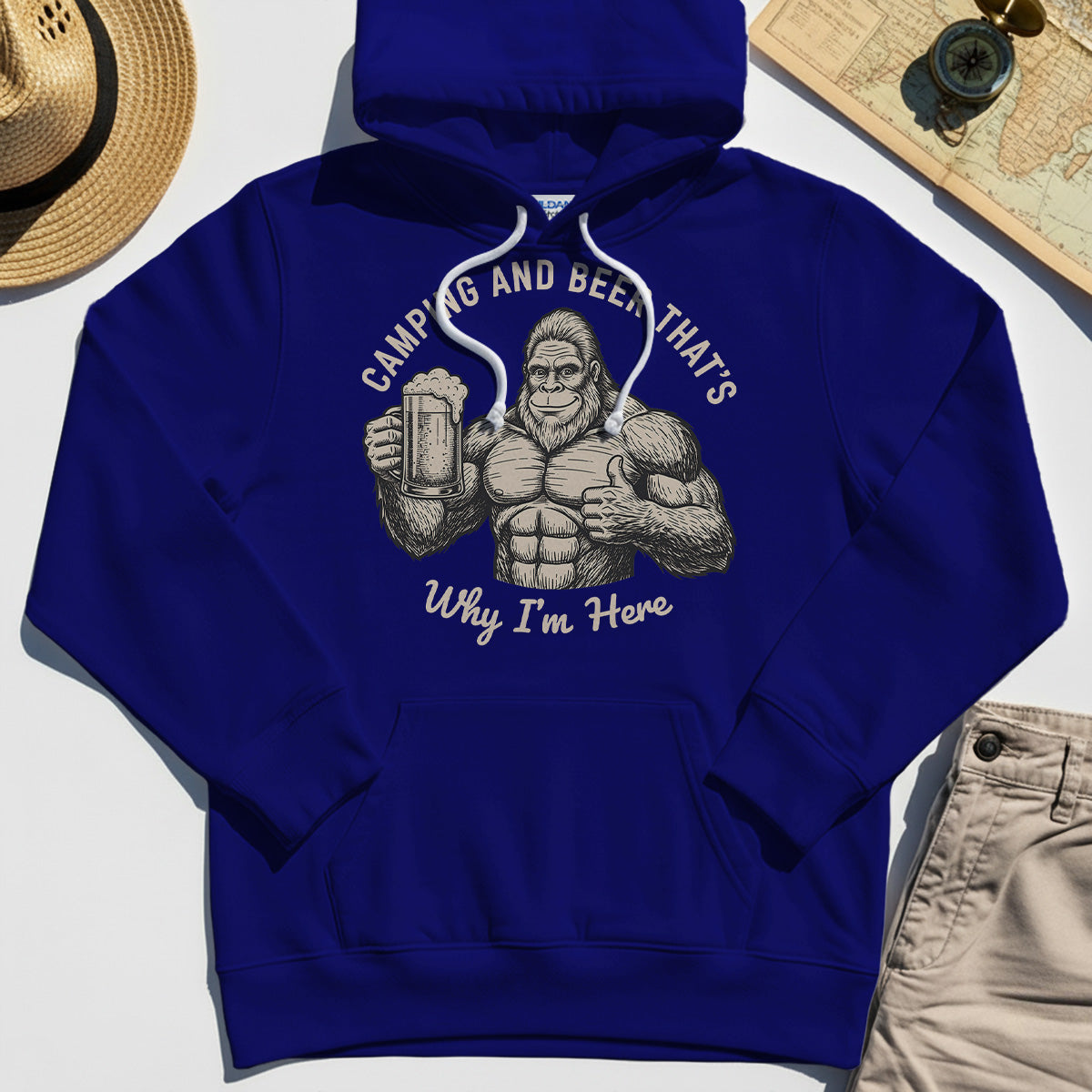 "Camping and Beer That’s Why I’m Here" Funny Bigfoot Camping Hoodie 6