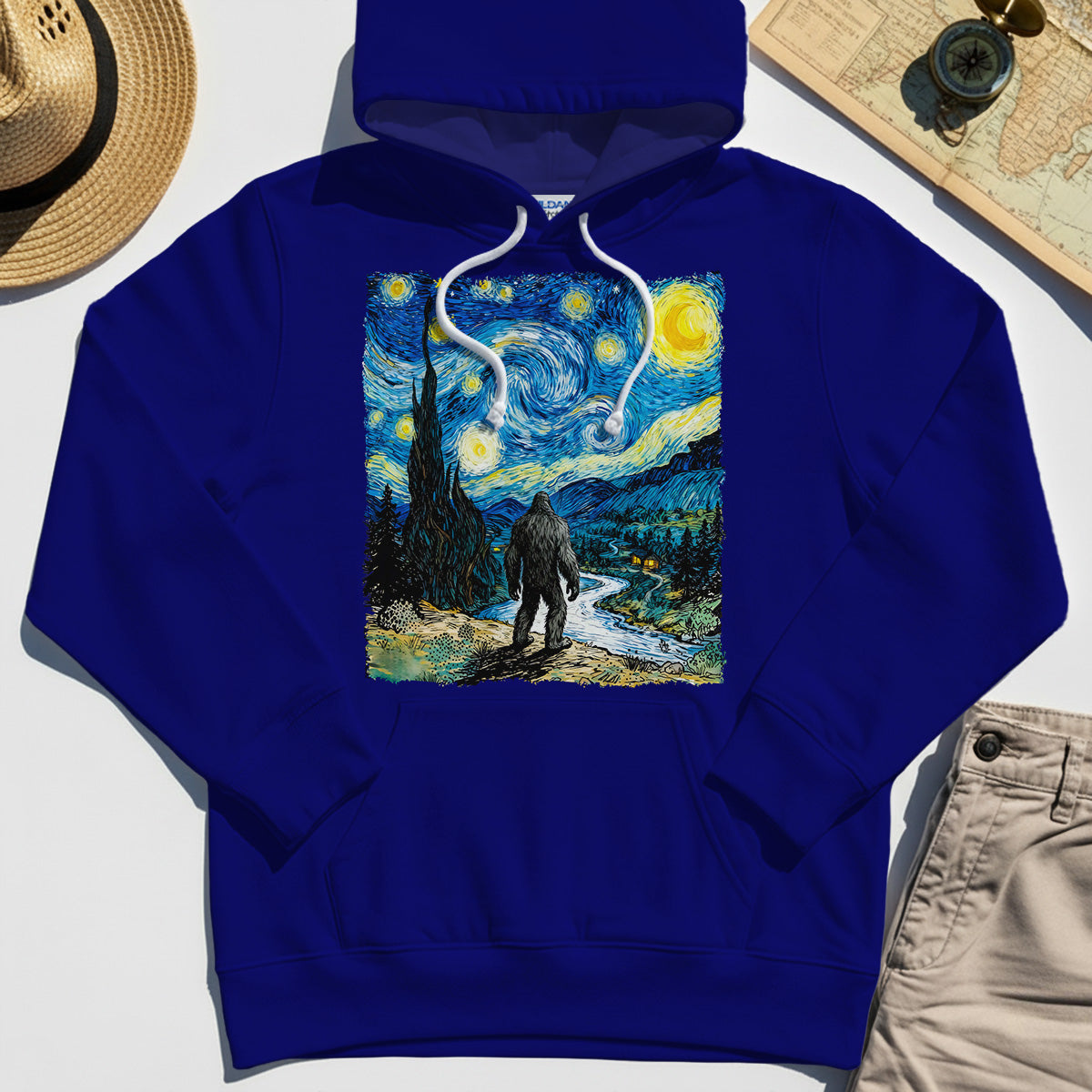Funny Sasquatch Van Gogh Parody Hoodie, Bigfoot Starry Night Hoodie 6
