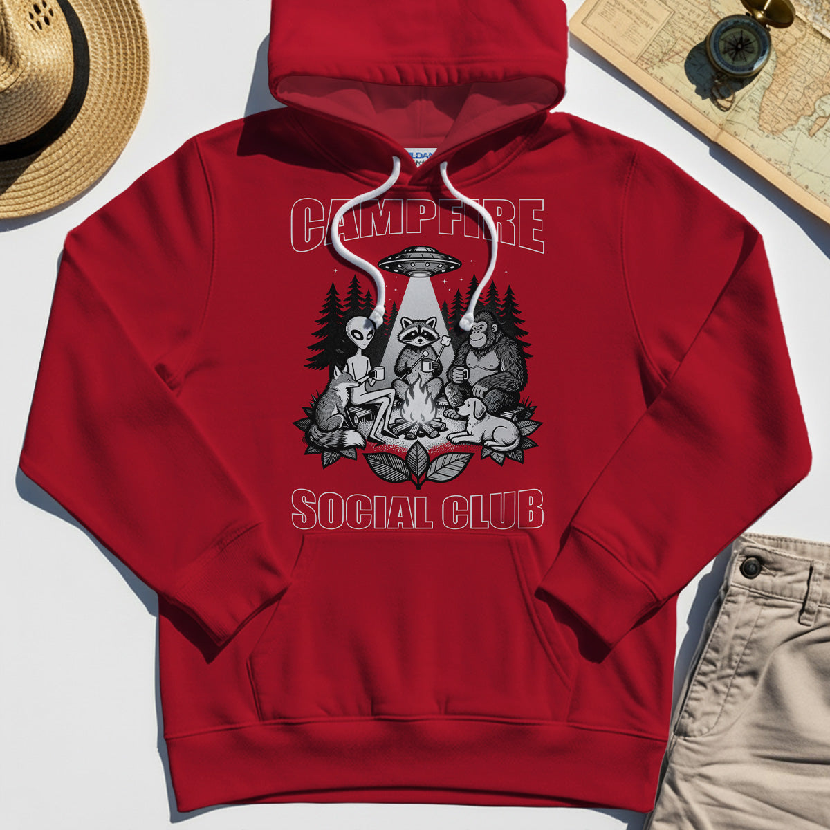 Campfire Social Club With Alien, Bigfoot, UFO And Raccoon Hoodie 1