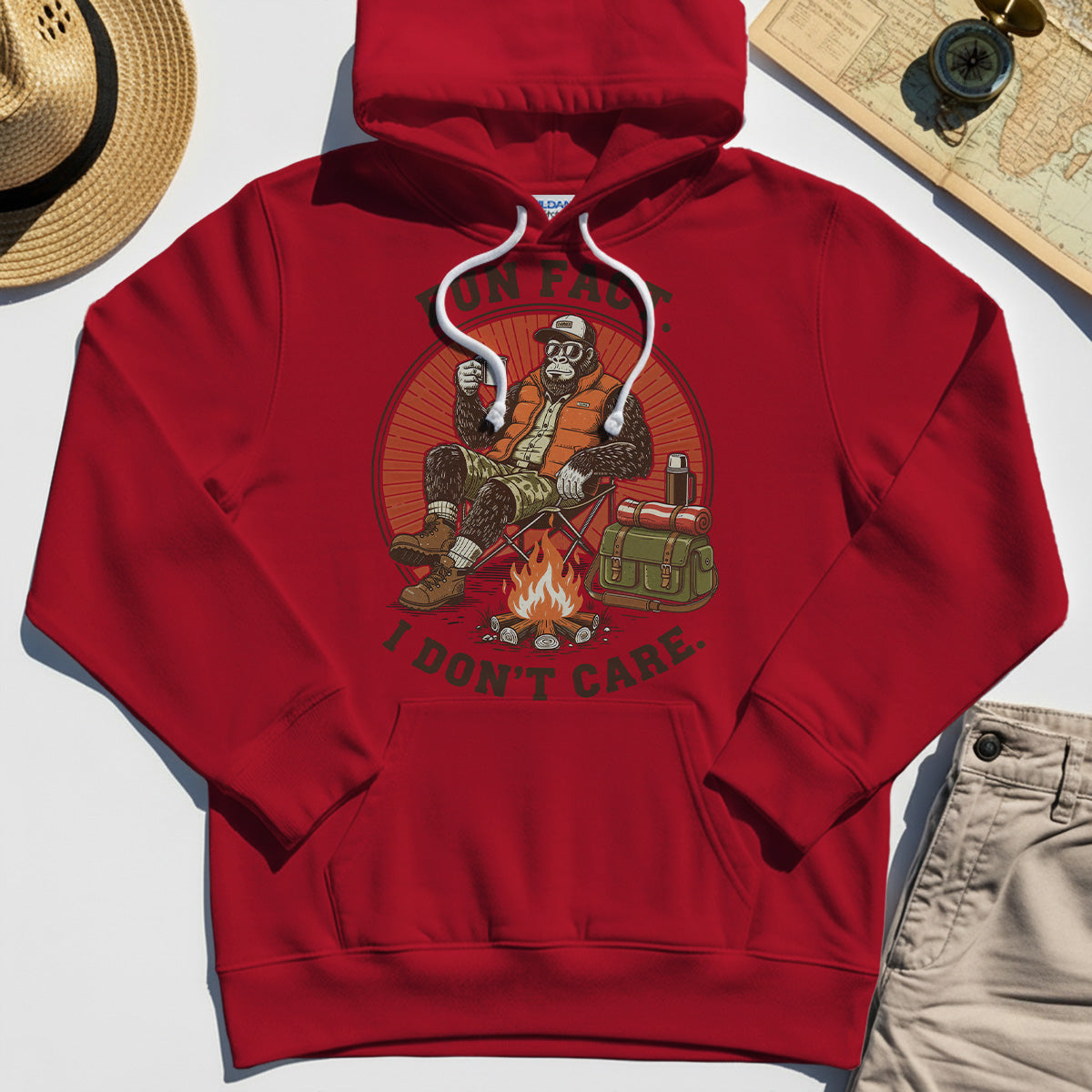 Funny Bigfoot Camping Hoodie, "Fun Fact I Don’t Care” 8
