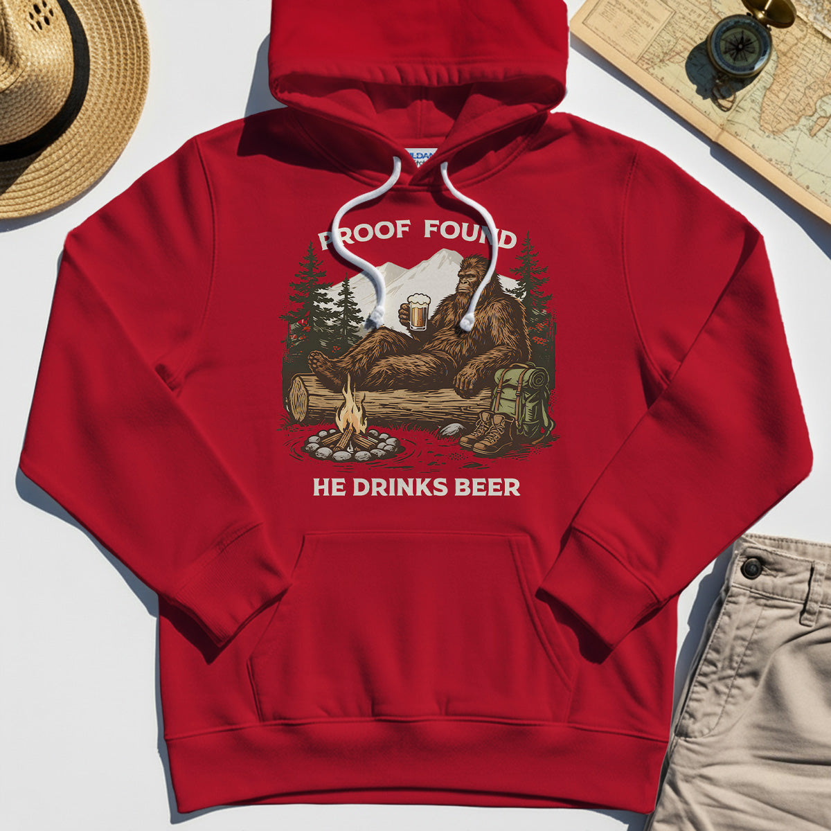 Funny Bigfoot "Proof Found He Drinks Beer" Camping Hoodie, Sasquatch Beer Lover Hoodies For Campers 8