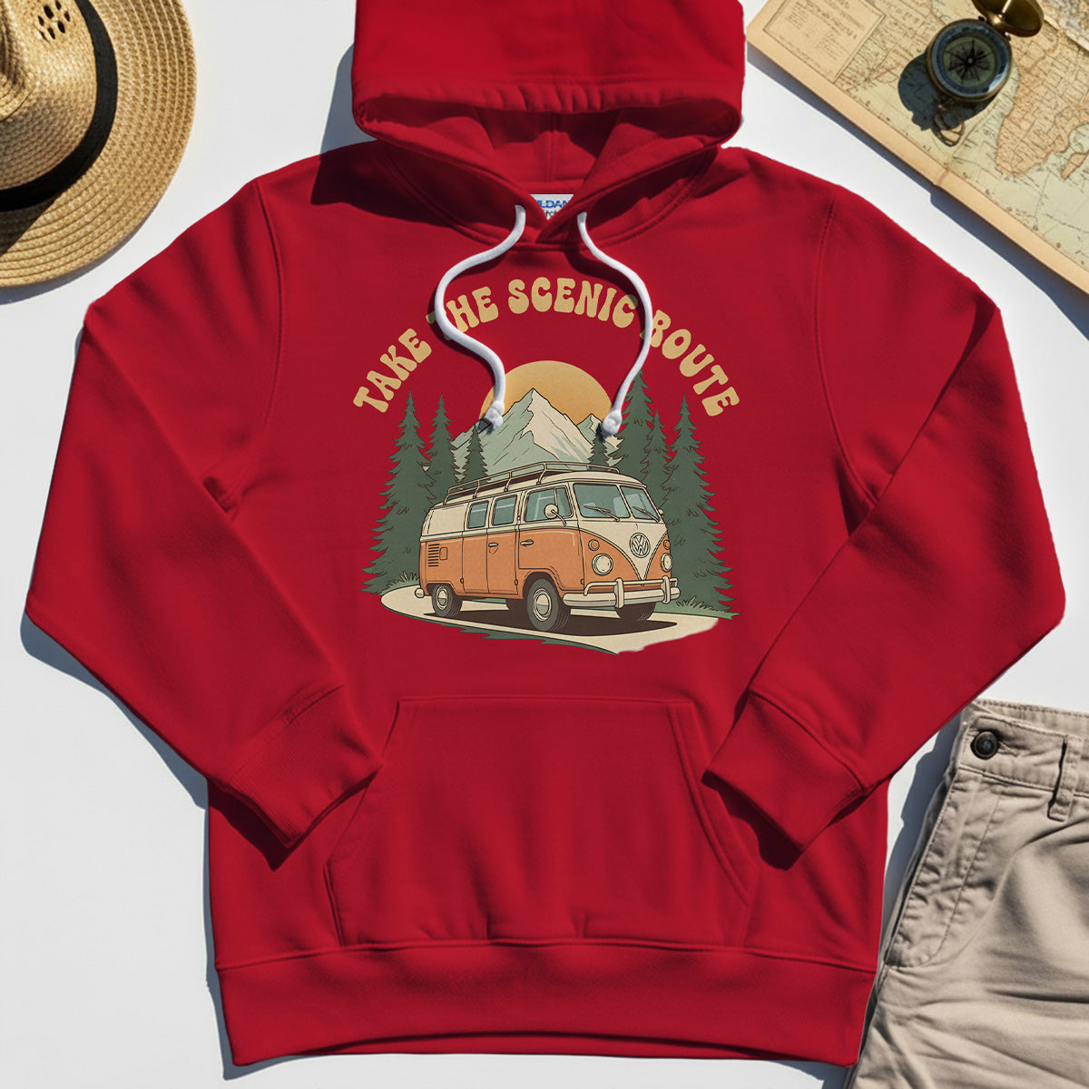 Take The Scenic Route Hoodie, Vintage Road Trip Hoodies For Travelers And Adventure Lovers 7