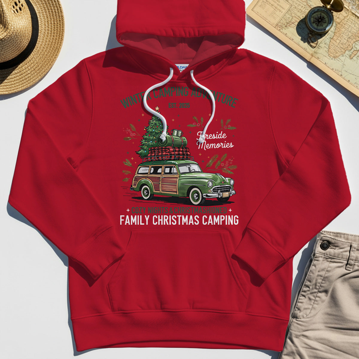 Winter Camping Adventure Hoodie, Retro Car with Tree Family Christmas Camping Hoodies 8