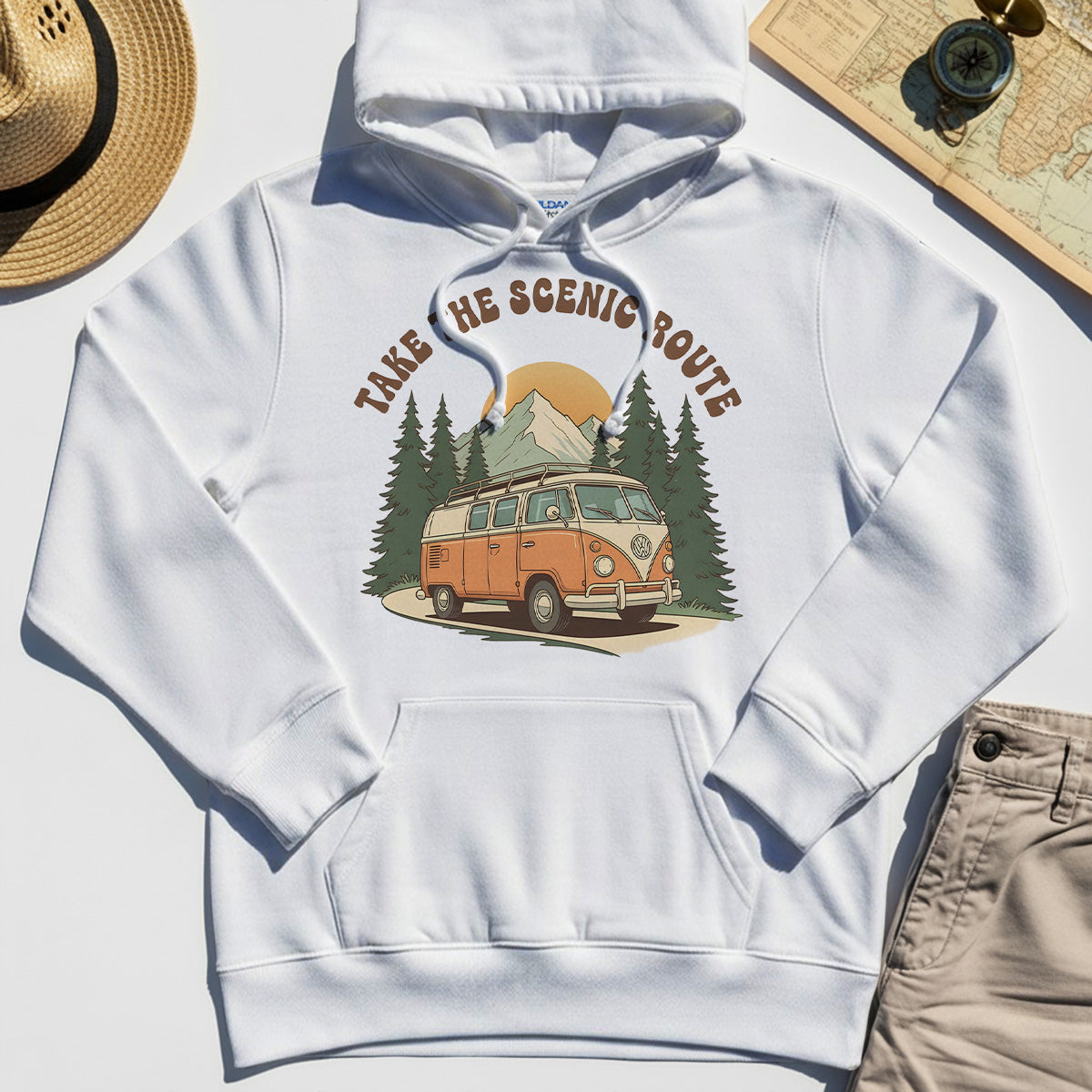 Take The Scenic Route Hoodie, Vintage Road Trip Hoodies For Travelers And Adventure Lovers 8
