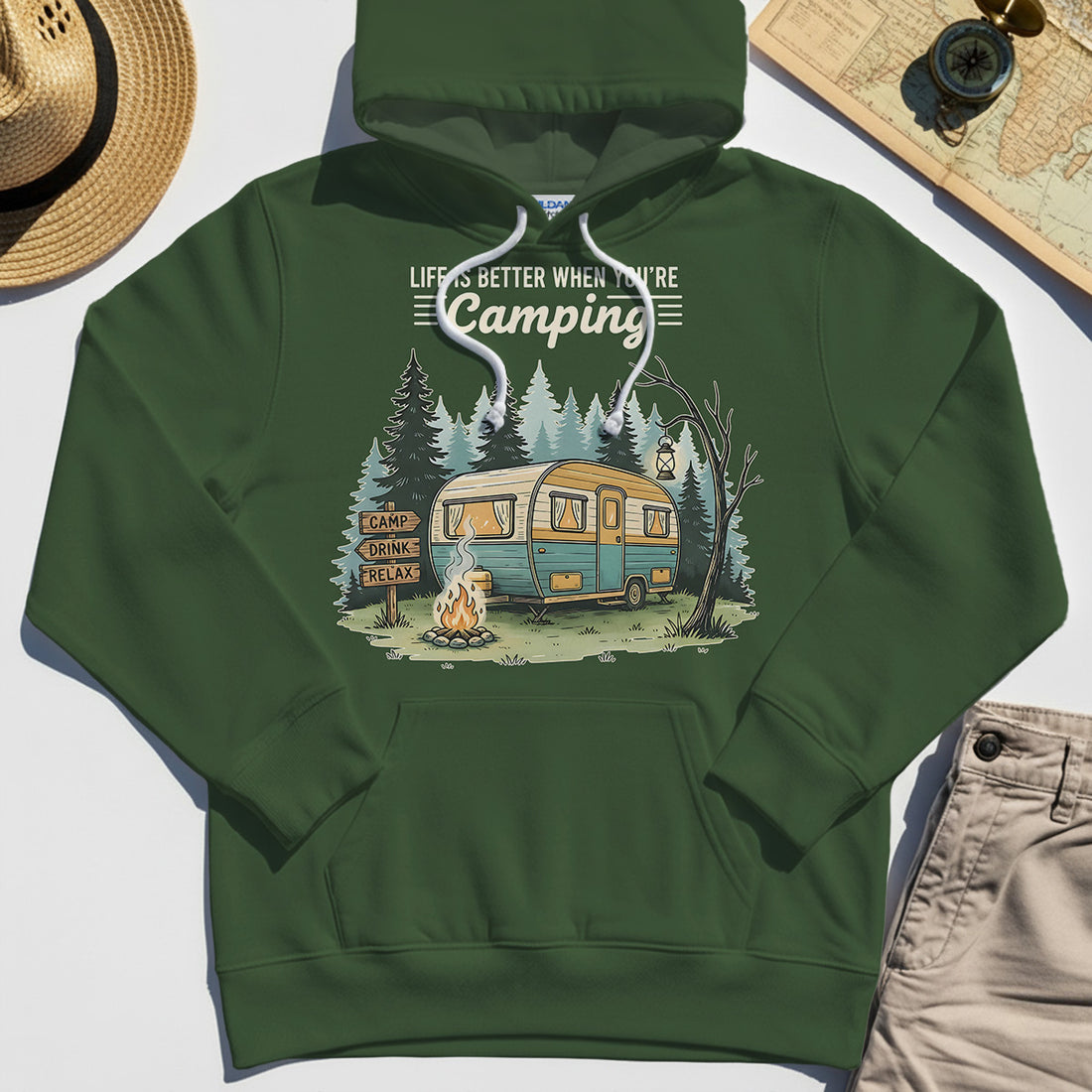 Life Is Better When You’re Camping Hoodie, Retro Camper and Campfire Hoodies For Travelers and Campers 1