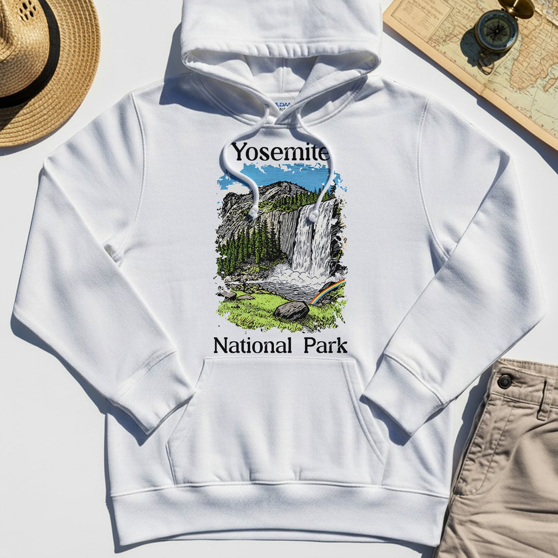 Yosemite Waterfall Vintage Hoodie, Scenic National Park Graphic Hoodie, Hiking Gift 1