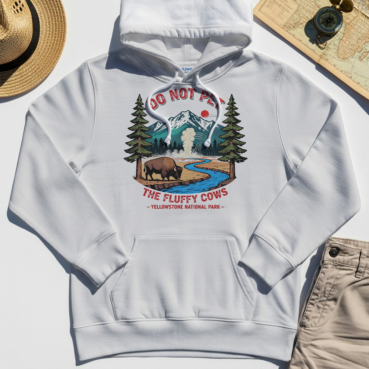 Yellowstone National Park Hoodie, Do Not Pet The Fluffy Cows Funny Bison Graphic Hoodie 8