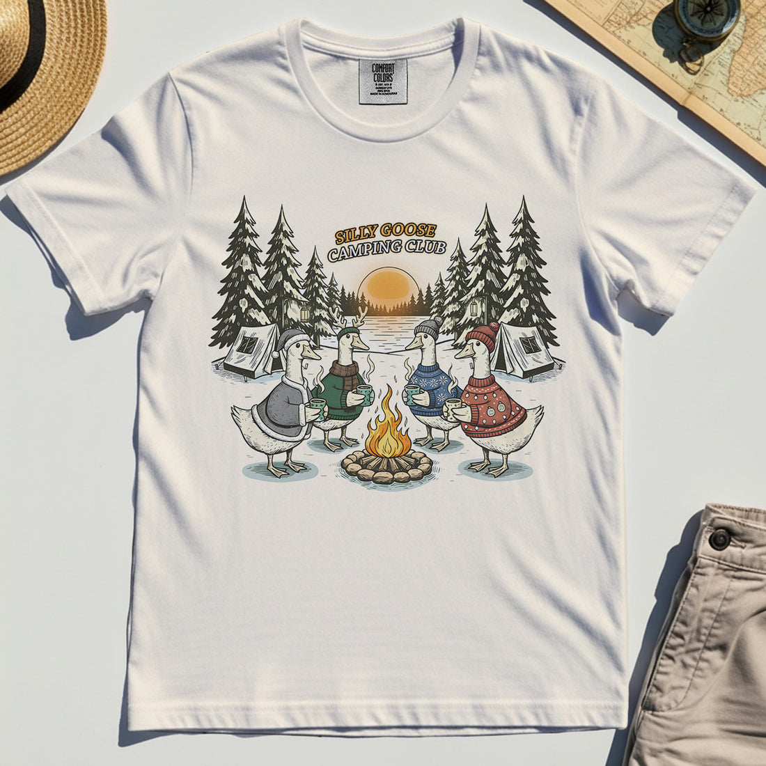 Silly Goose Camping Club Comfort Color Tees, Funny Goose Campfire Comfort T-Shirts For Outdoor Lovers 1