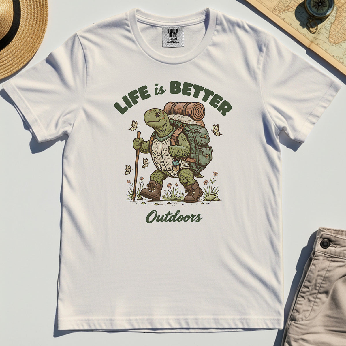 Outdoor Lovers Comfort Tee – Life Is Better Outdoors, Funny Hiking Turtle Graphic Comfort Color Tee 7