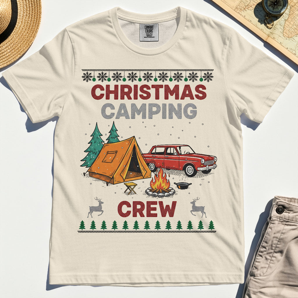 Retro Red Car Cream Christmas Camping Crew Comfort T-Shirt