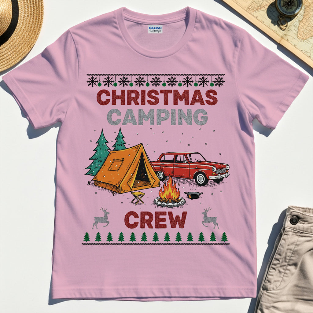 Retro Red Car Cream Christmas Camping Crew T-Shirts
