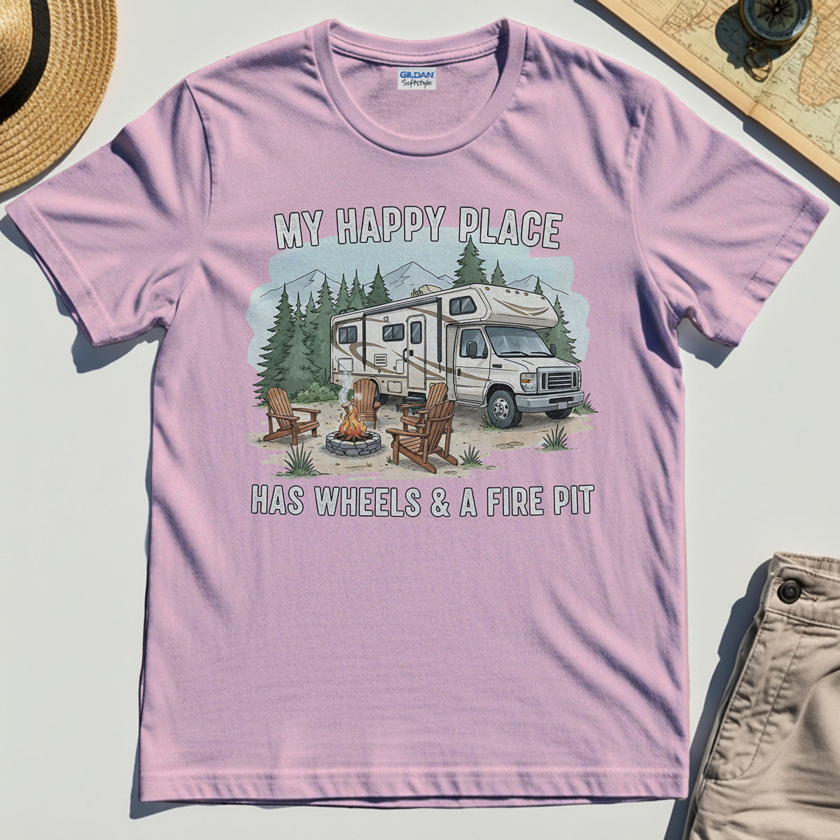 My Happy Place Has Wheels & A Fire Pit Shirt 5