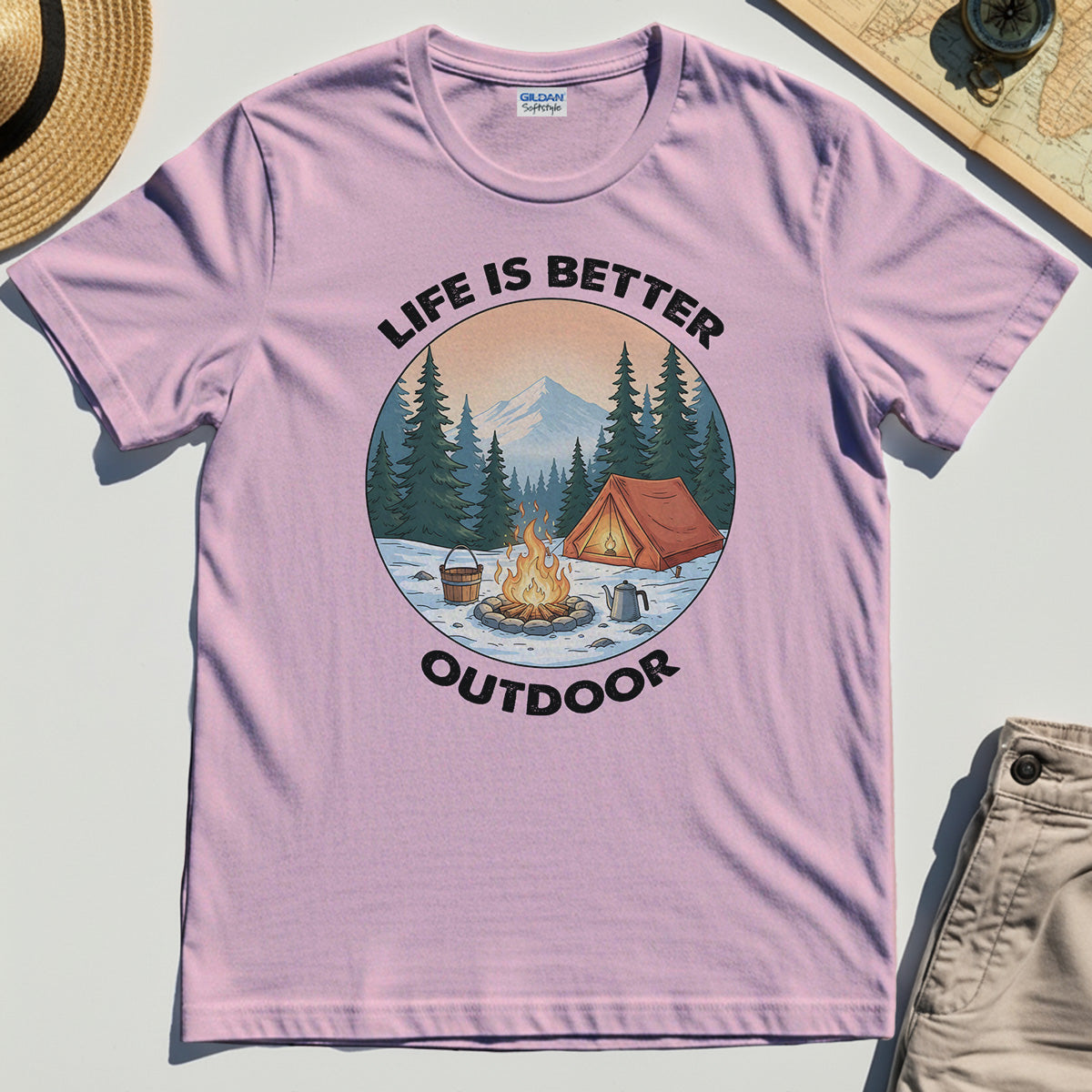 Funny Camping Life Is Better Outdoor T-Shirt, Vintage Camping Tee For Outdoor Adventure Lovers 5