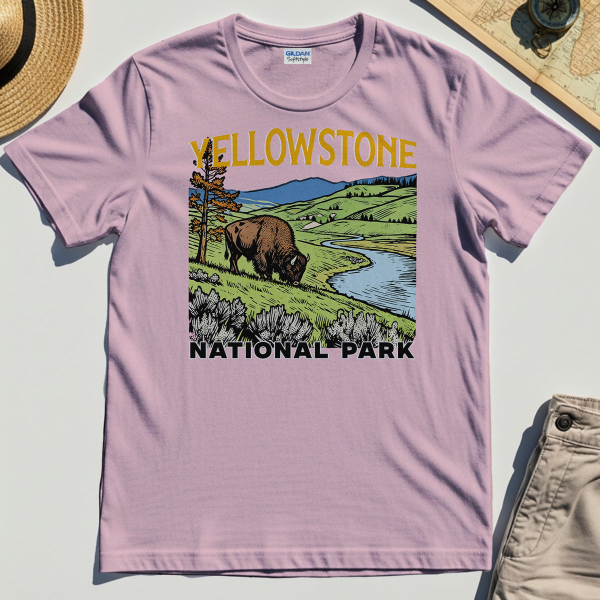 Yellowstone National Park Shirt, Vintage Bison Landscape T-Shirt For Nature & Travel Lover 5
